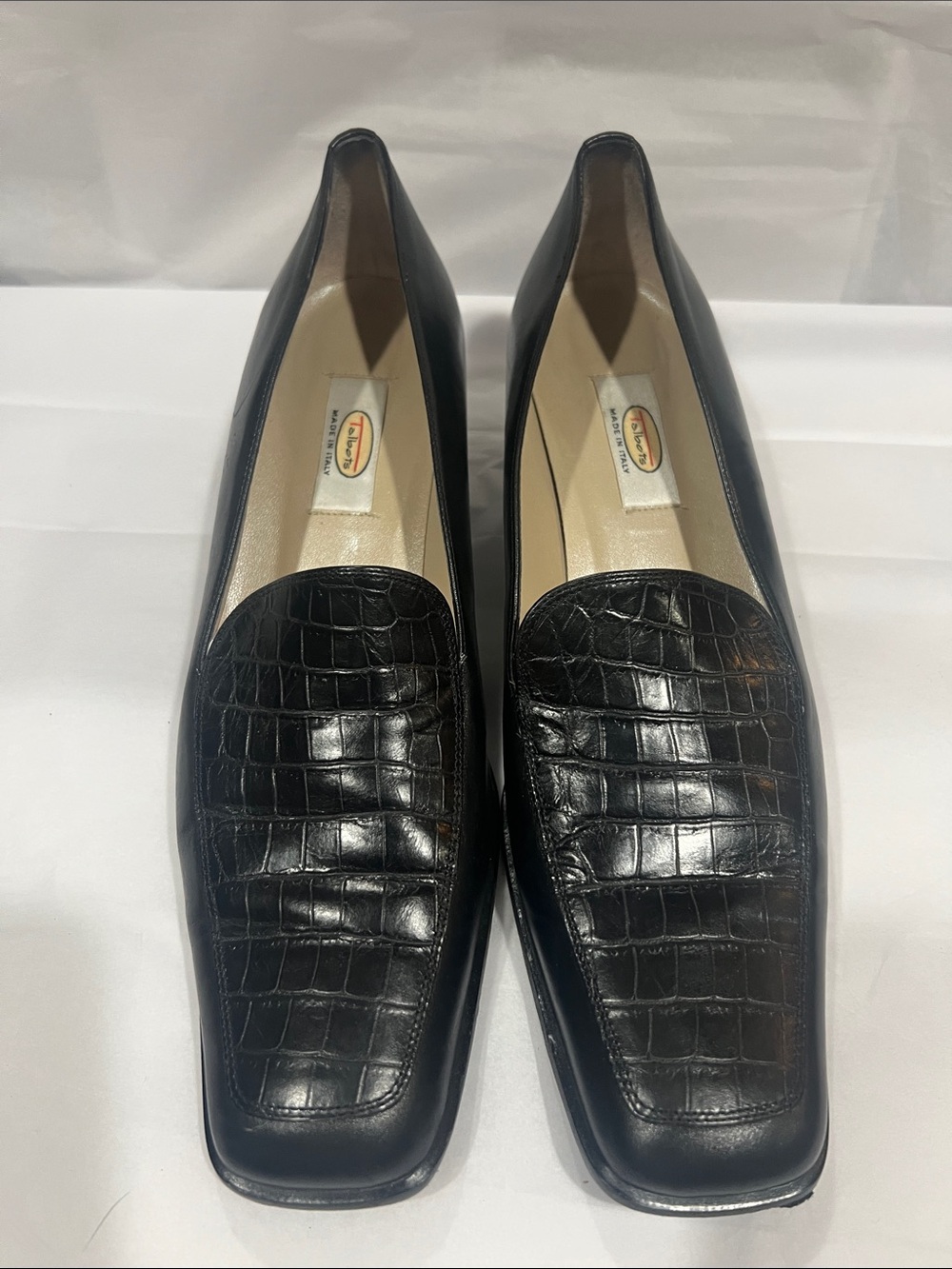Talbots Black Croc-Embossed Leather Women's Loafers MADE IN ITALY
